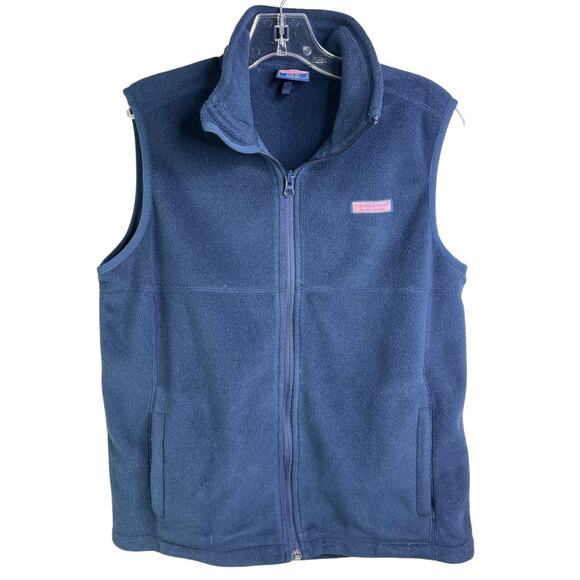 Vineyard‎ Vines Fleece Vest Boys Sz L Navy Blue Full Zip Outdoors - Picture 1 of 13